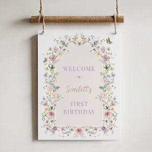 Soft Spring Wildflower First Birthday Welcome Poster