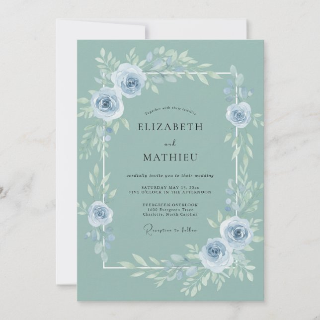 Soft Steel Blossom Wedding Invitation (Front)