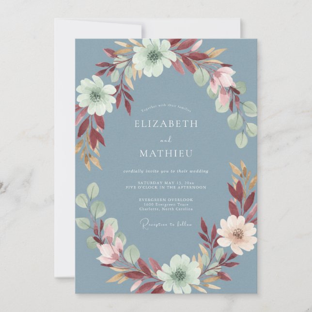 Soft Steel Slate Leafy Wedding Invitation (Front)