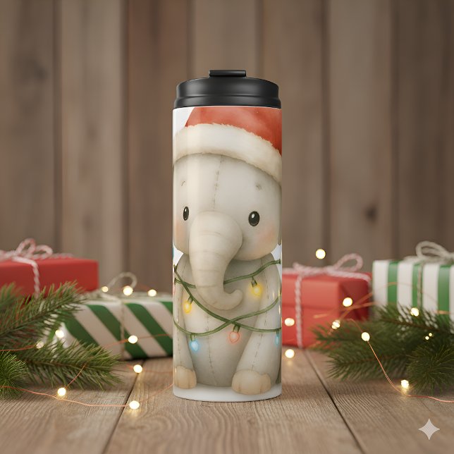 Soft Stitches Elephant Christmas Thermal Tumbler (This Soft Stitches Elephant Christmas Travel Mug adds a cozy touch to every sip.)