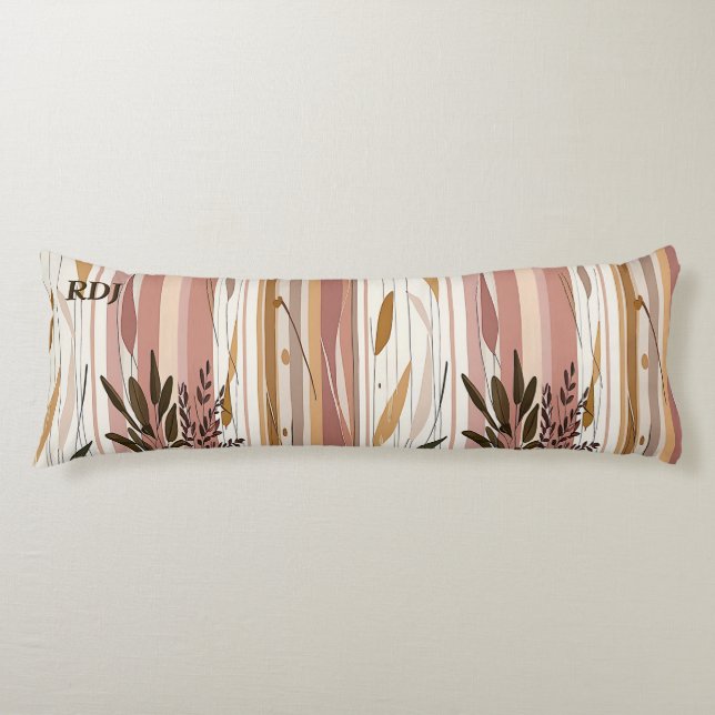 Soft Striped Dusty Rose Background Botanical Body Cushion (Front)