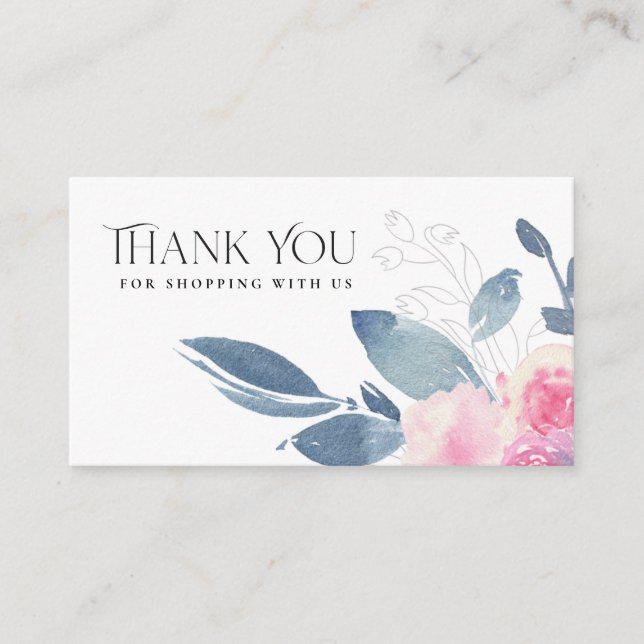 SOFT SUBTLE BLUSH BLUE FLORAL BUSINESS THANK YOU CARD (Front)