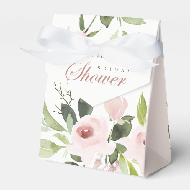 SOFT SUBTLE  BLUSH PINK ROSE FLORAL BRIDAL SHOWER FAVOUR BOX (Front Side)