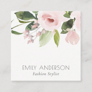 SOFT SUBTLE COLOR WASH BLUSH PINK FLORAL BUNCH SQUARE BUSINESS CARD