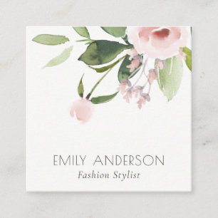 SOFT SUBTLE COLOR WASH BLUSH PINK FLORAL BUNCH SQUARE BUSINESS CARD