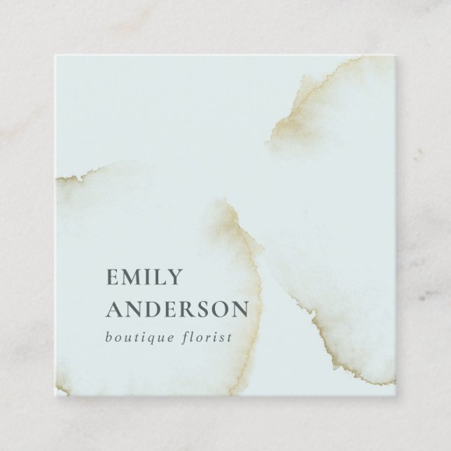 SOFT SUBTLE PASTEL AQUA BLUE GOLD ABSTRACT ORGANIC SQUARE BUSINESS CARD (Front)