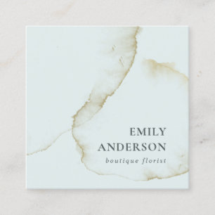 SOFT SUBTLE PASTEL AQUA BLUE GOLD ABSTRACT ORGANIC SQUARE BUSINESS CARD