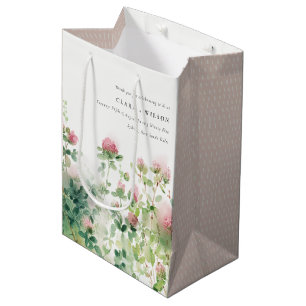 Soft Subtle Pink Watercolor Floral Garden Wedding Medium Gift Bag