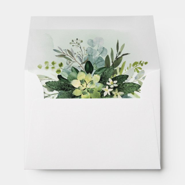 Soft Succulent Wedding Floral Botanical   Envelope (Back (Bottom))