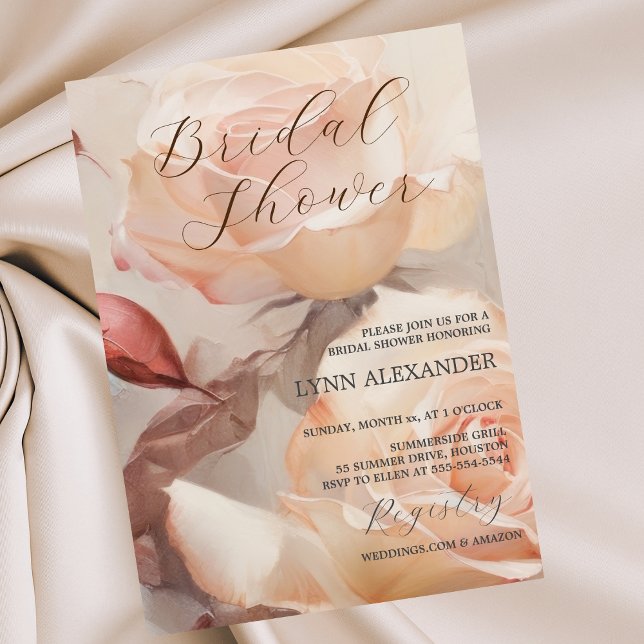 Soft Summer Roses, Elegant Bridal Shower Save The Date (Soft Summer Roses, Elegant Bridal Shower Invitation)