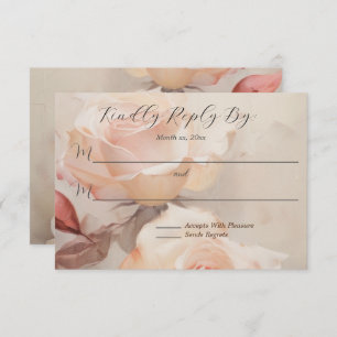 Soft Summer Roses, Elegant Wedding  RSVP Card