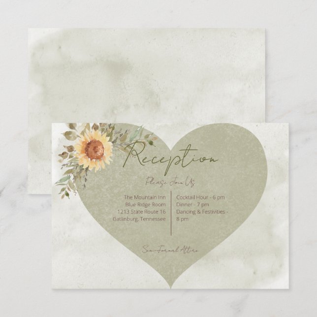 Soft Sunflowers Boho Heart Wedding Reception  Enclosure Card (Front/Back)