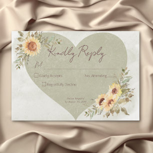 Soft Sunflowers Boho Heart Wedding RSVP Card