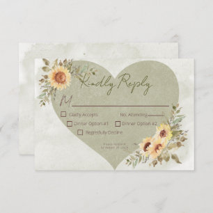 Soft Sunflowers Boho Heart Wedding RSVP Card