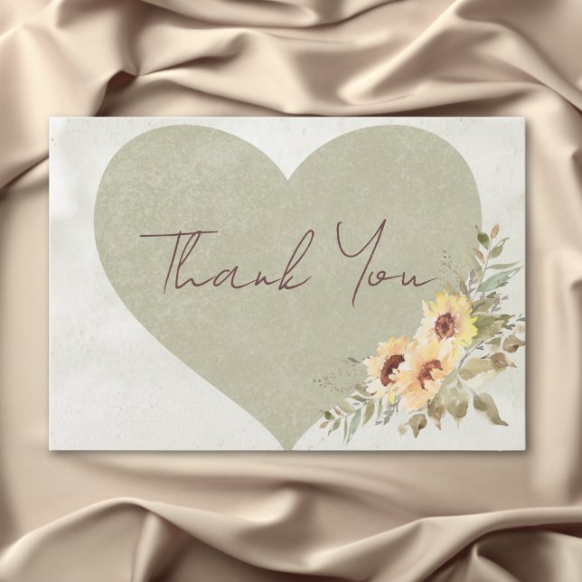 Soft Sunflowers Boho Heart Wedding Thank You Card (Soft Sunflowers Boho Heart Wedding Thank You Card)