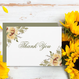 Soft Sunflowers Green Wedding Thank You Card