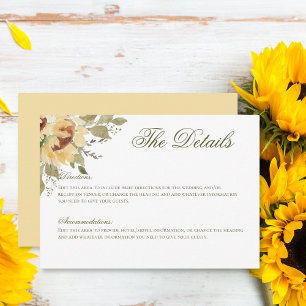 Soft Sunflowers Wedding Details Enclosure Card