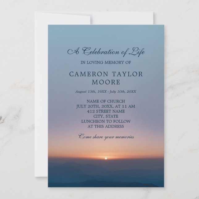 Soft Sunrise Celebration of Life Invitation (Front)