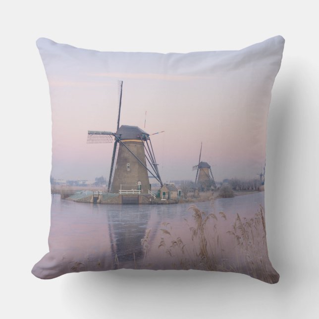 Soft sunrise light in winter over windmills cushion (Front)