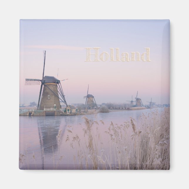 Soft sunrise light in winter over windmills magnet (Front)