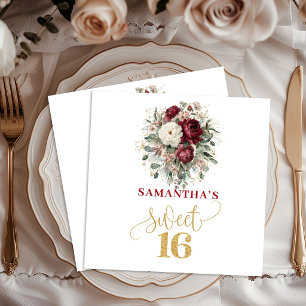 Soft Sweet 16 Blush Burgundy Eucalyptus Napkins