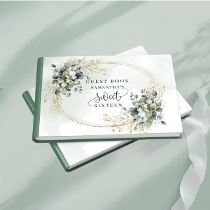 Soft Sweet 16 dusty green botanical eucalyptus  Guest Book