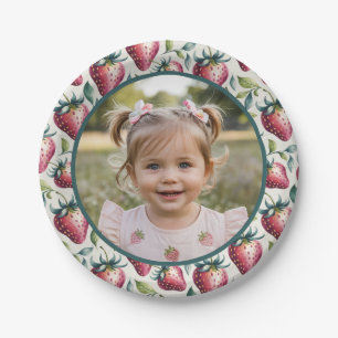 Soft Sweet Strawberry Birthday Photo Paper Plate