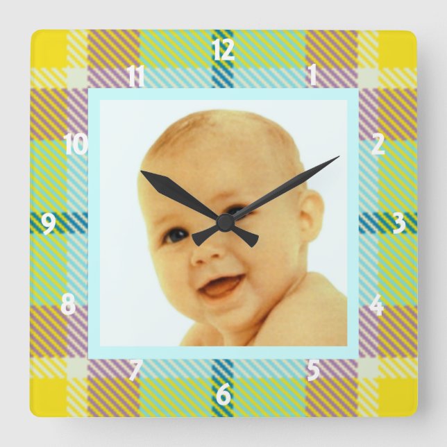 Soft Tartan Photo Frame Wall Clock (Front)