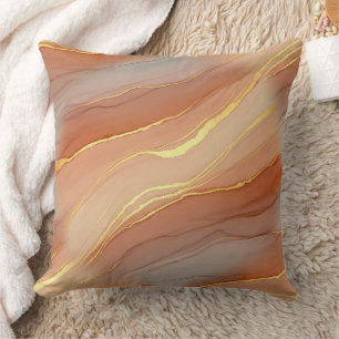 Soft Taupe Burnt Orange Marble Gold Cushion