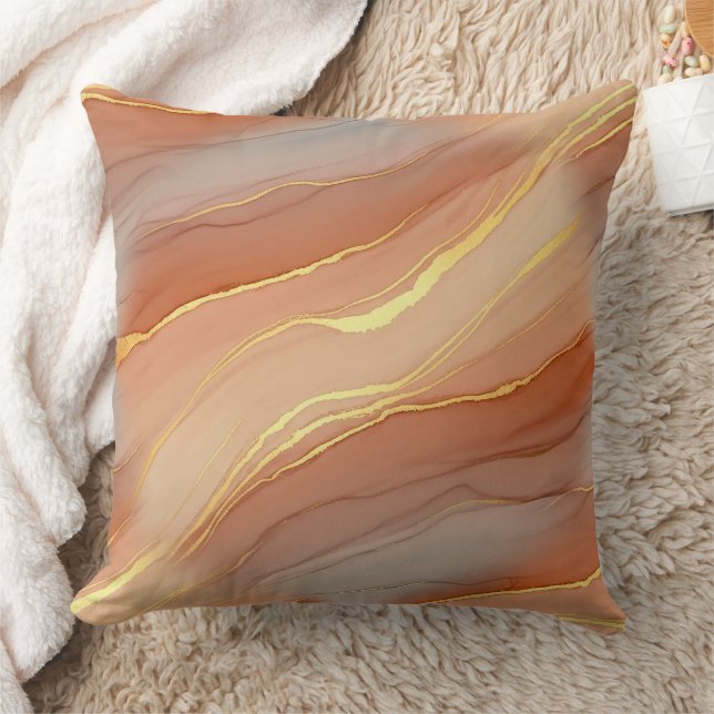 Soft Taupe Burnt Orange Marble Gold Cushion (Blanket)
