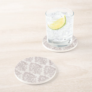 Soft Taupe Damask Watercolor Classic Floral Coaster
