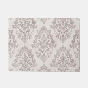 Soft Taupe Damask Watercolor Classic Floral Doormat