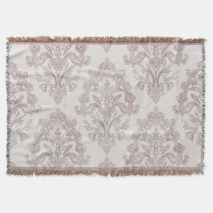 Soft Taupe Damask Watercolor Classic Floral Throw Blanket