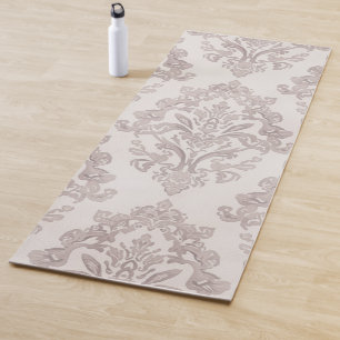 Soft Taupe Damask Watercolor Classic Floral Yoga Mat