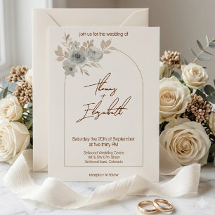 Soft Taupe Floral Arch Modern Minimalistic Wedding Invitation