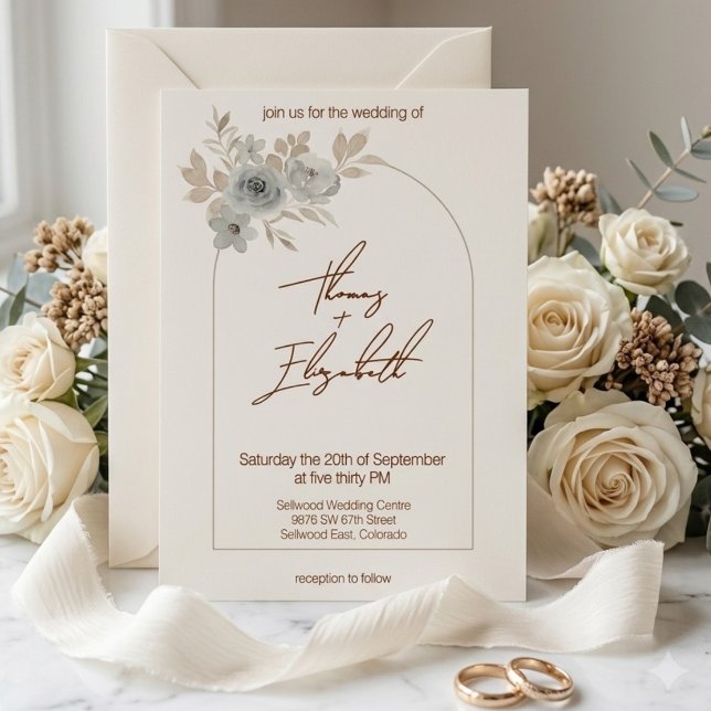Soft Taupe Floral Arch Modern Minimalistic Wedding Invitation (Creator Uploaded)
