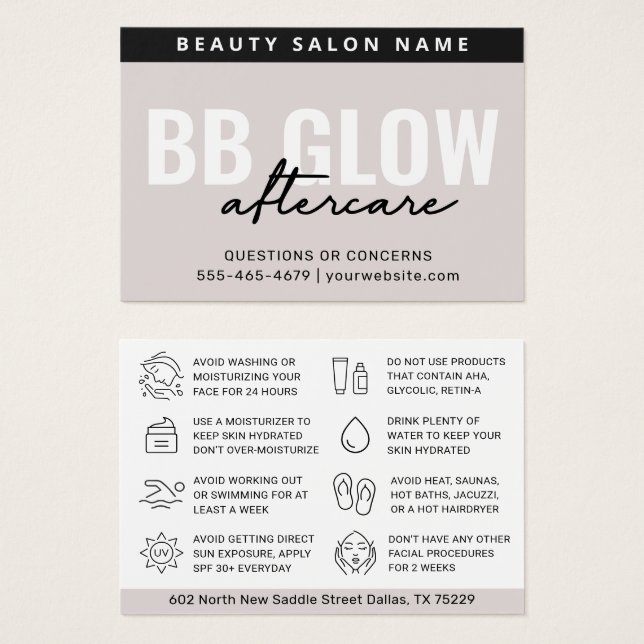 Soft Taupe Modern BB Glow Aftercare Guide (Front & Back)