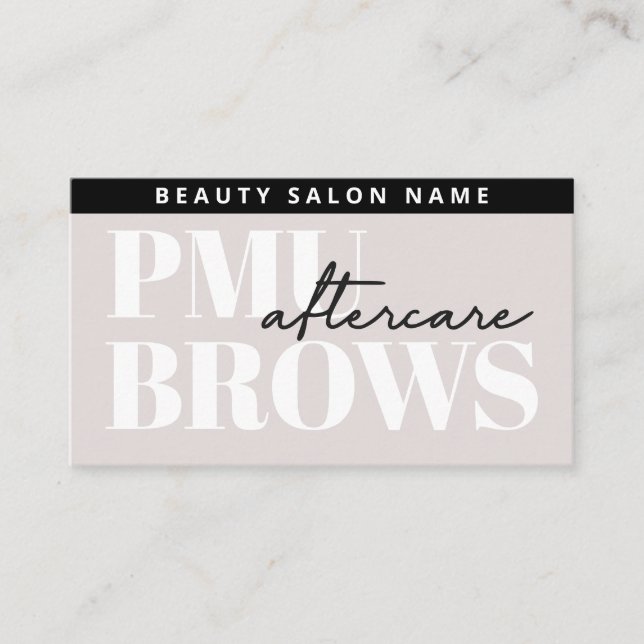 Soft Taupe Modern PMU Brows Aftercare Business Card (Front)