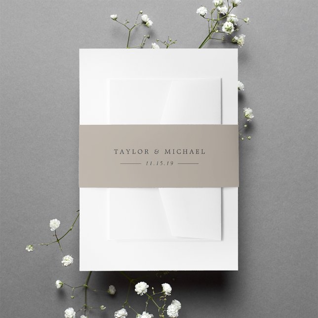 Soft Taupe Personalised Wedding Invitation Belly Band (Creator Uploaded)