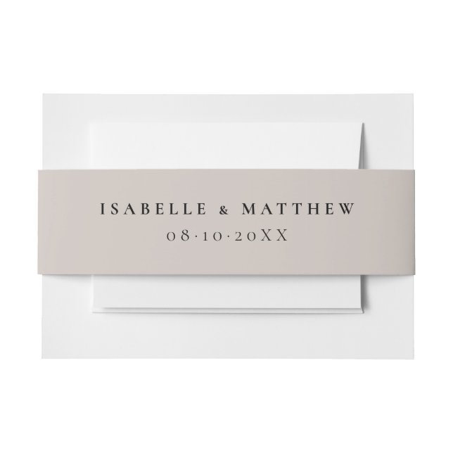 Soft Taupe Wedding Invitation Belly Band (Front Example)