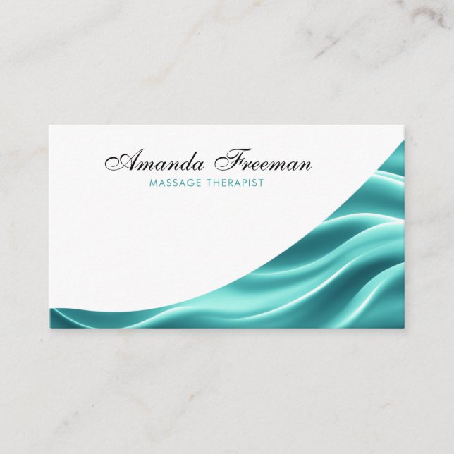 Soft Teal Abstract Waves Massage Therapy Business Card (Front)