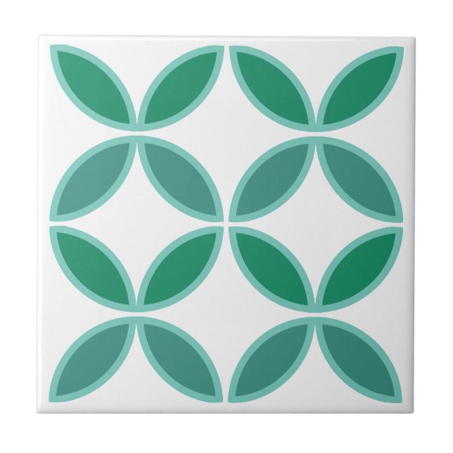 Soft teal and sea green circle or flower petals tile (Front)