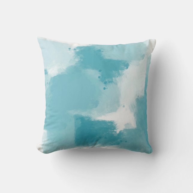 Soft Teal and White Abstract Brushstrokes Cushion (Front)