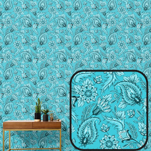 Soft Teal Aqua Green Floral Paisley Elegant  Wallpaper