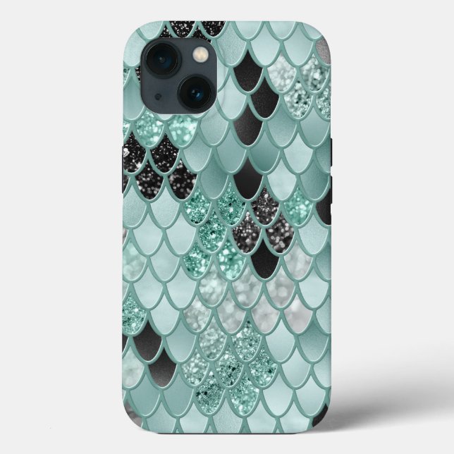 Soft Teal Black Mermaid Scales Glam #1  Case-Mate iPhone Case (Back)