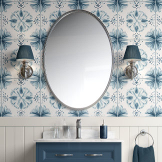 Soft Teal Blossom Medley - Teal, White - Coastal Wallpaper