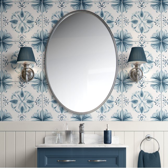 Soft Teal Blossom Medley - Teal, White - Coastal  Wallpaper (Azure Blossom Medley Peel and Stick Wallpaper )