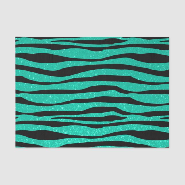 Soft Teal Blue Glitter Zebra Animal Print Tissue Paper (Front)
