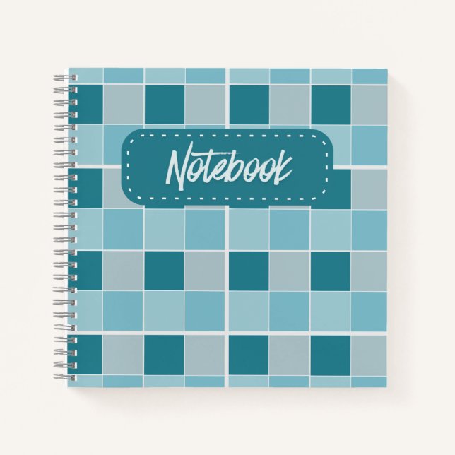 Soft Teal Checkerboard Notebook Modern Geometric (Front)