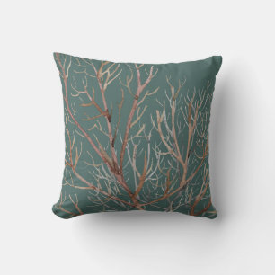 Soft Teal & Earthy Coral Pattern Cushion